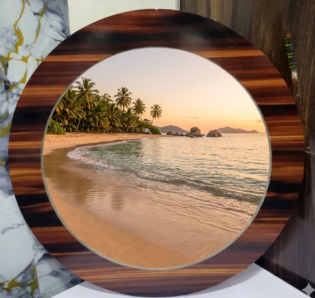 Round Decorative Wall Mount Mirror with Gold Leaf Design, Ready to use