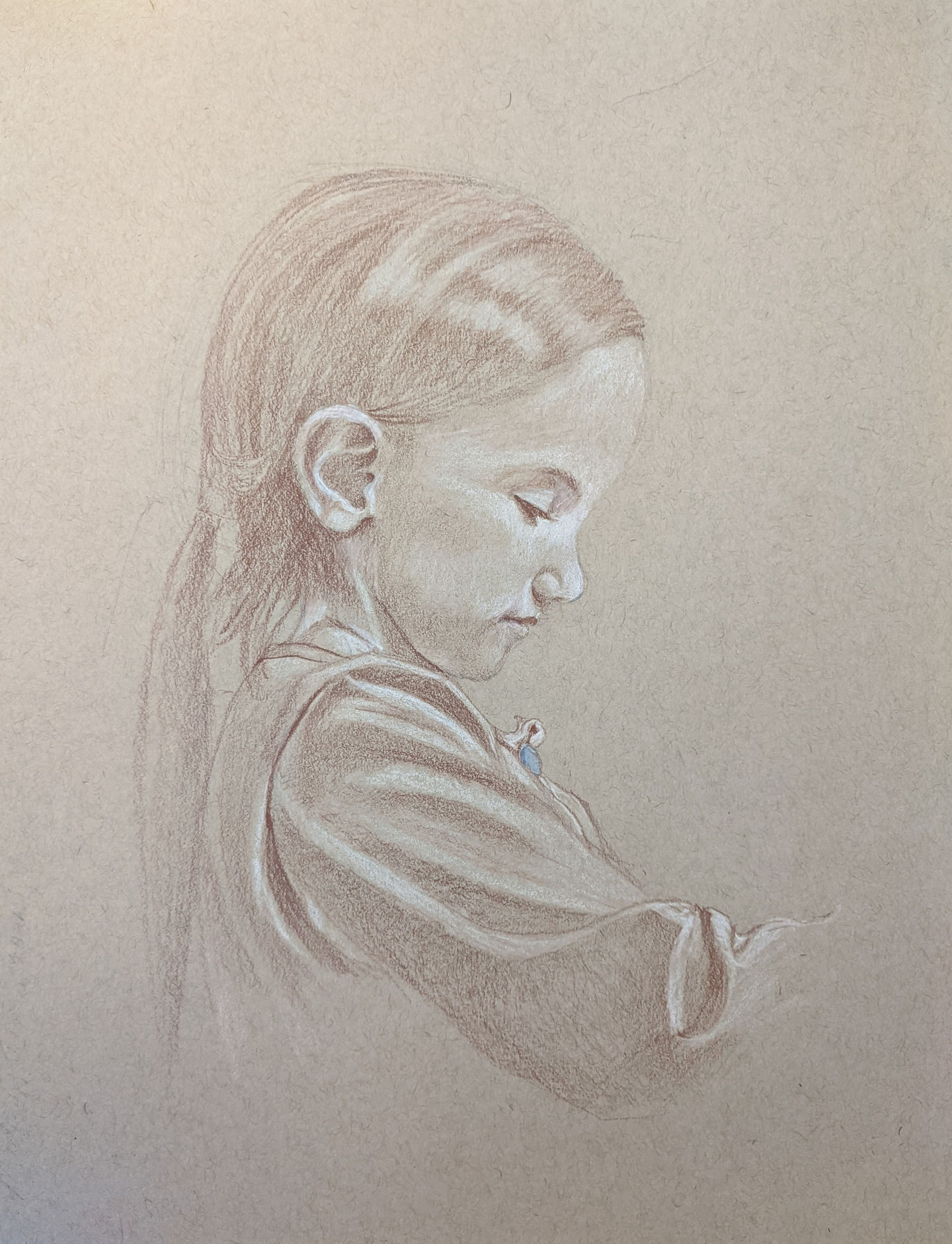 Blue Button
Venetian Red, White on toned paper 14x11