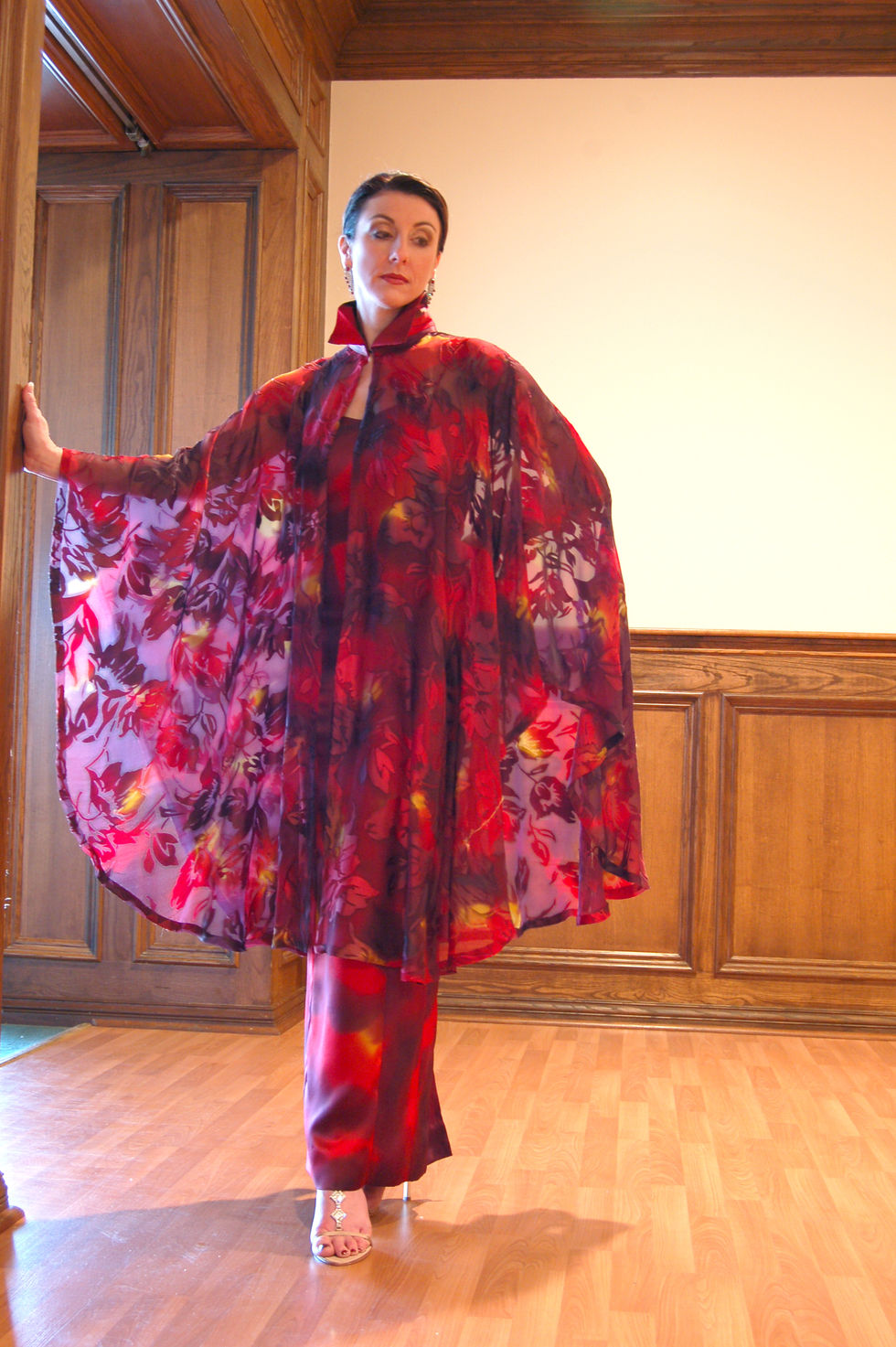 Hand Painted Silk Chiffon Cape and Silk Dress