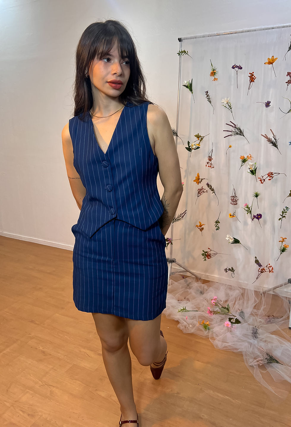 Colete Alfaiataria Risca De Giz Marinho