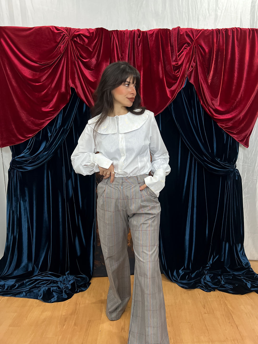 Miniatura: Calça Alfaiataria Pantalona Xadrez Cinza