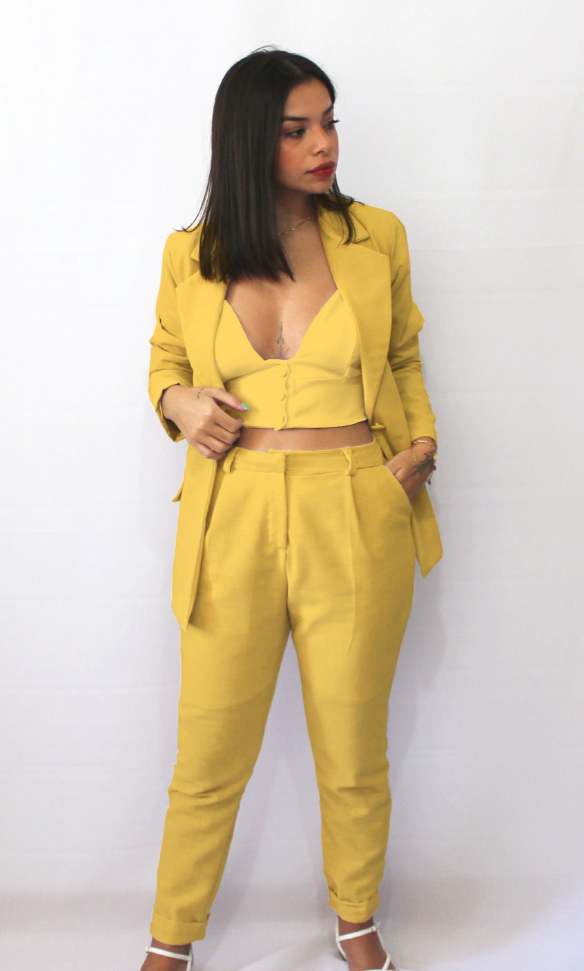 Miniatura: Calça Alfaiataria Linho Amarelo