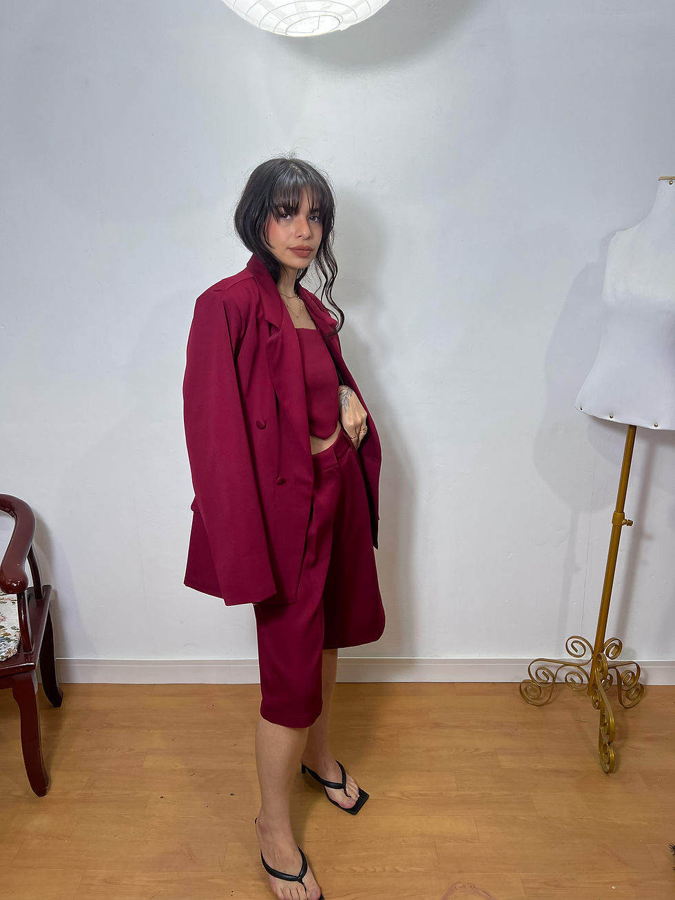 Miniatura: Blazer Alfaiataria Fenda Costas Bordô 