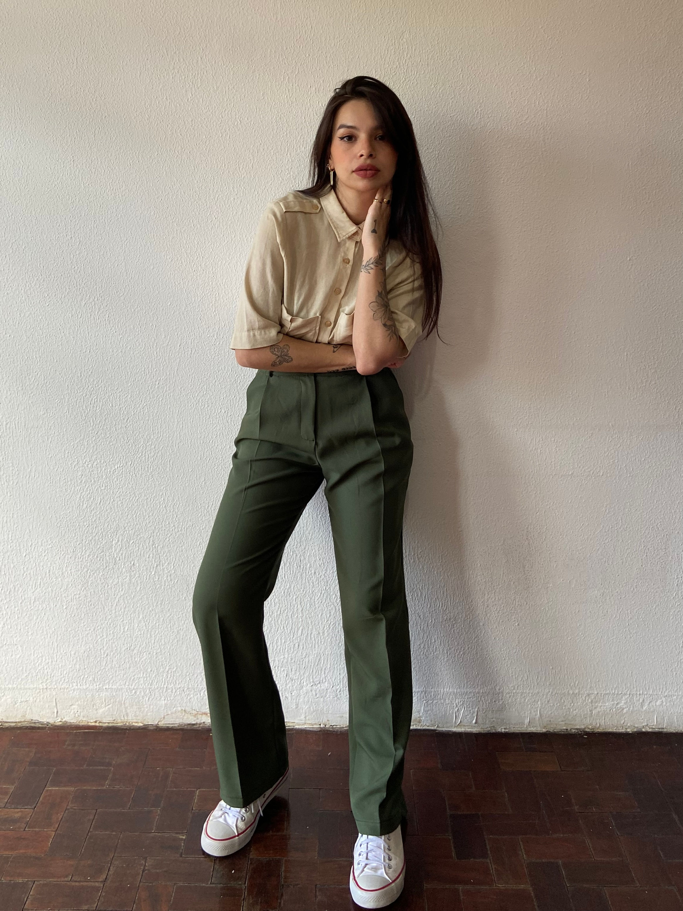 Calça Alfaiataria Reta Verde Militar