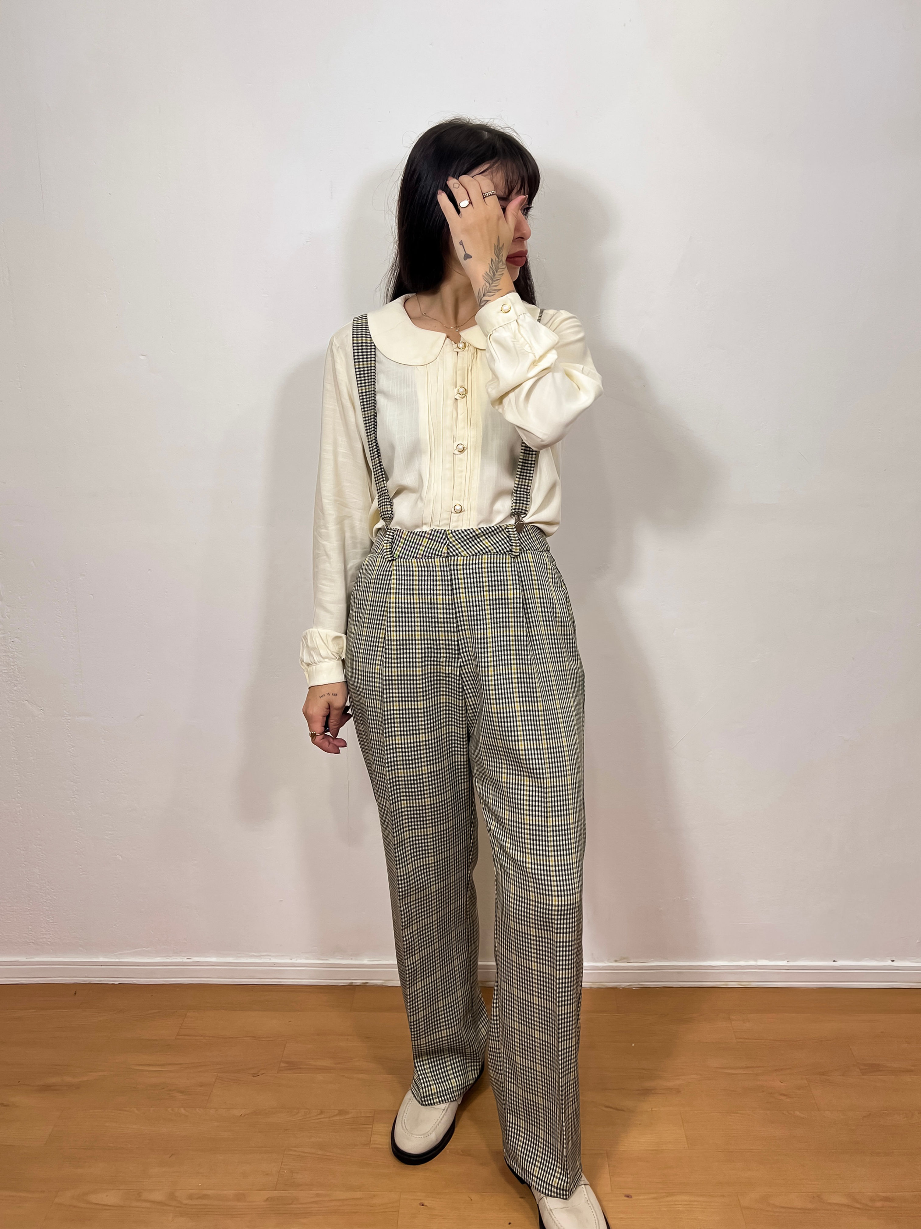 Calça Alfaiataria Reta Xadrez Amarelo