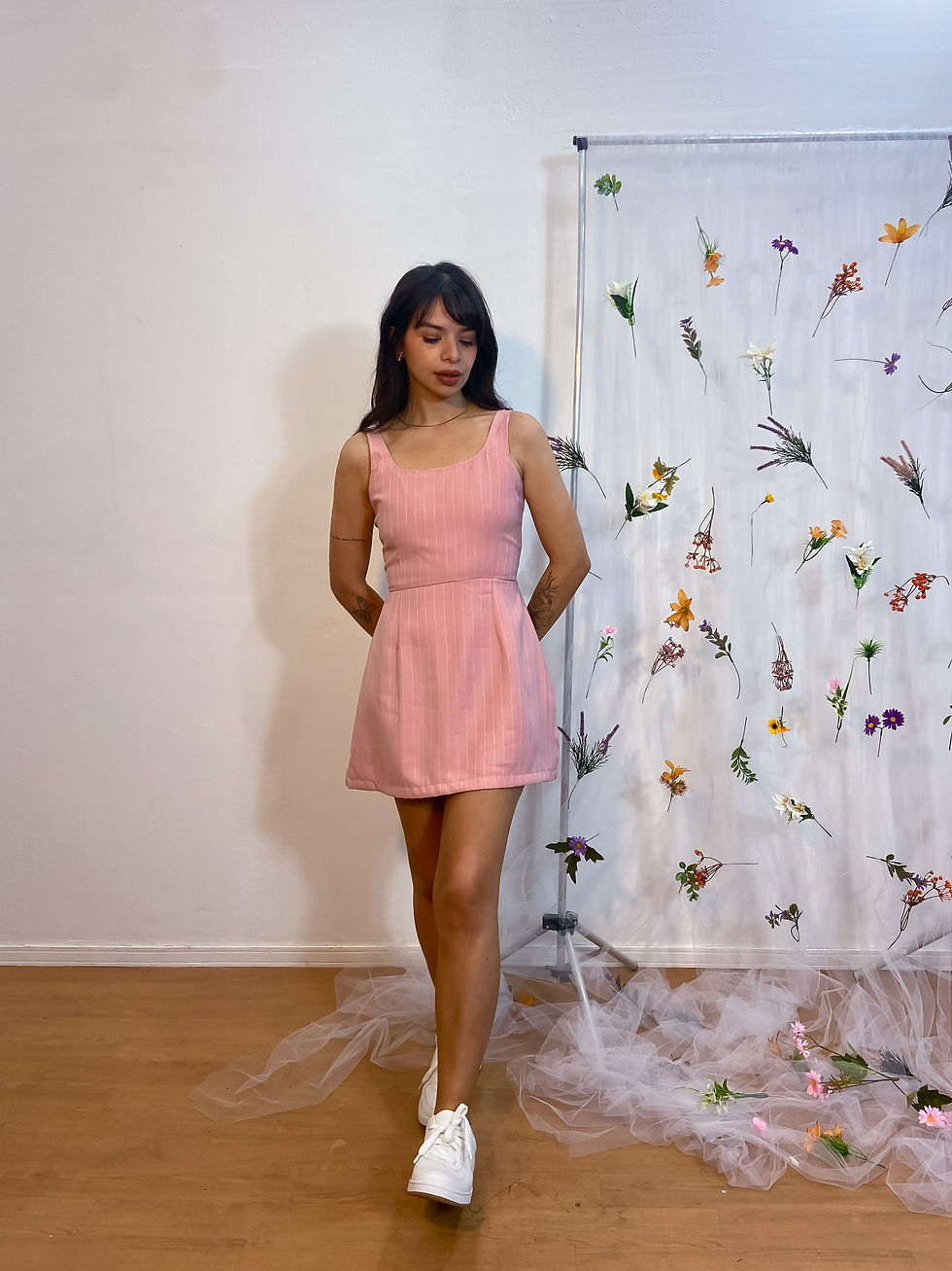 Miniatura: Vestido Curto Risca de Giz Rosa