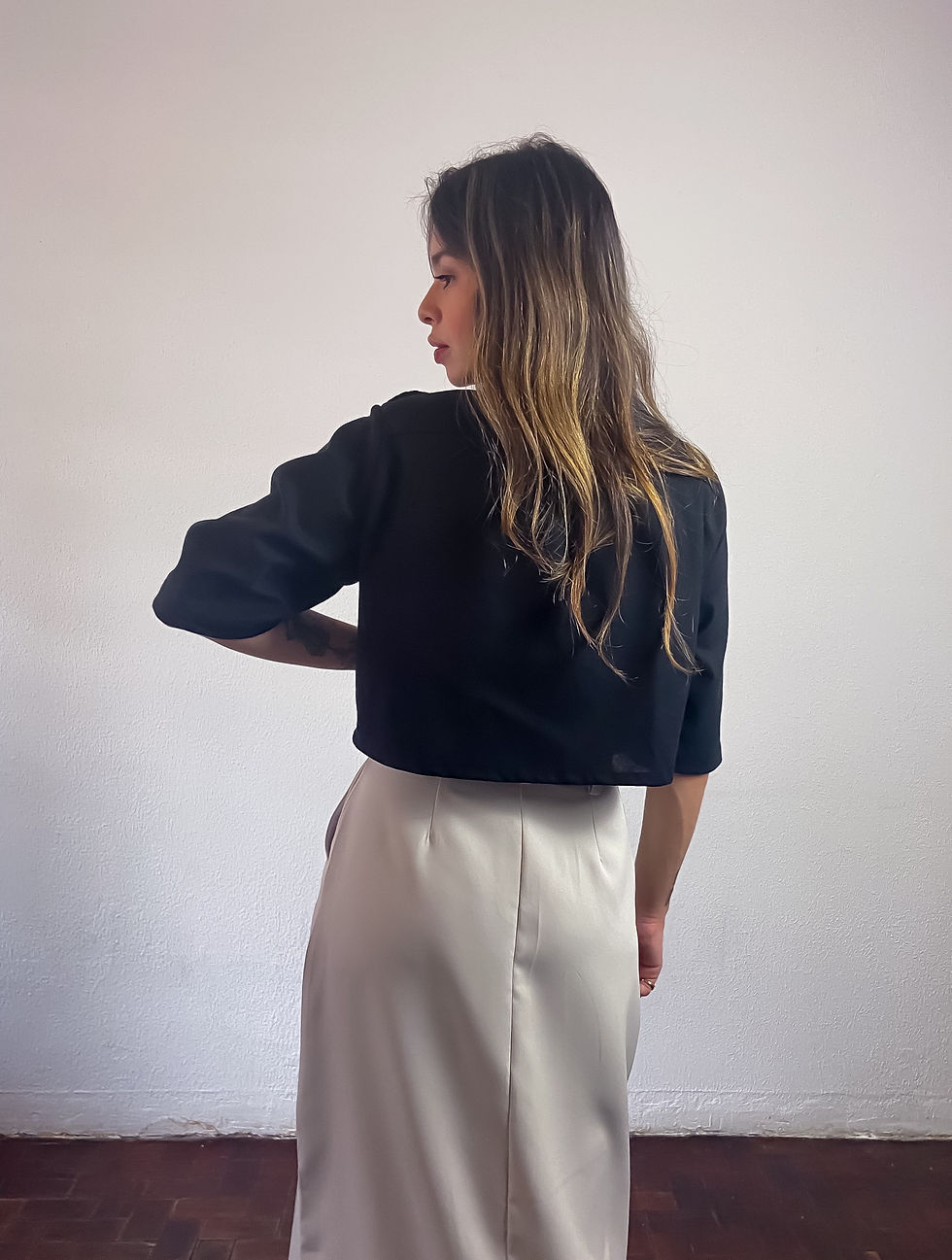 Miniatura: Camisa Cropped Linho com Bolsos Preto