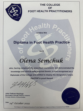 Alyona Semchuk The College of Foot Health Practitioners Certificate
