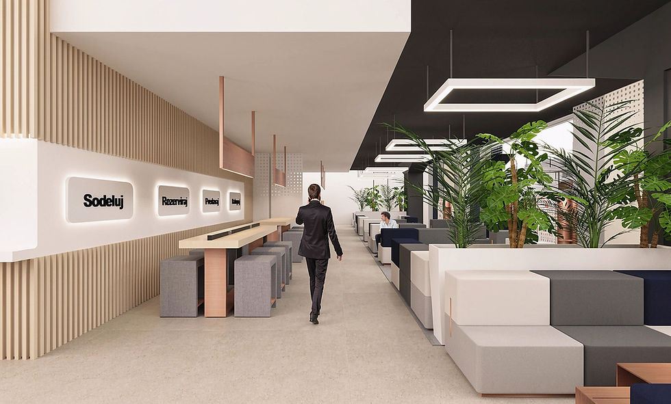 Explore M Lab, a flexible commercial interior concept designed by Ollo Studio for Mercator. The space combines a contemporary café with adaptable layouts for meetings, events and presentations while showcasing Mercator's digital services.