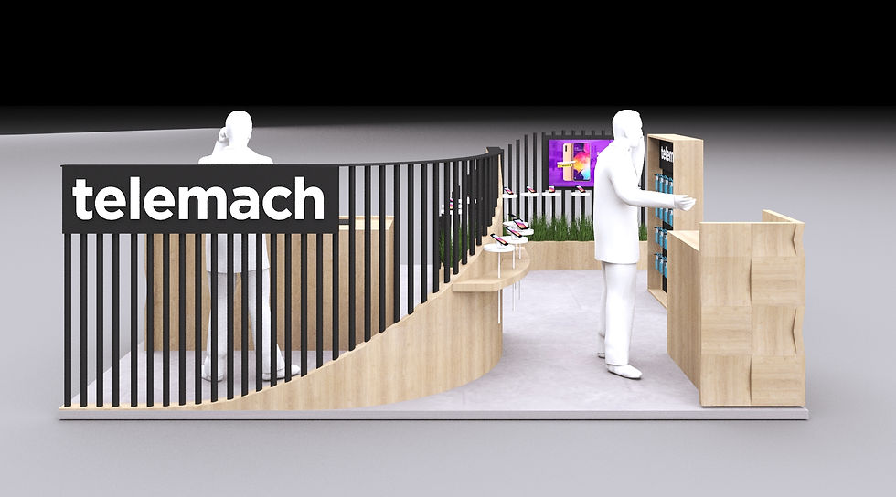 Discover Ollo Studio's sales booth design for Telemach, featuring an open retail concept, multiple design studies, customer-focused layouts and production-ready solutions for shopping centre environments.