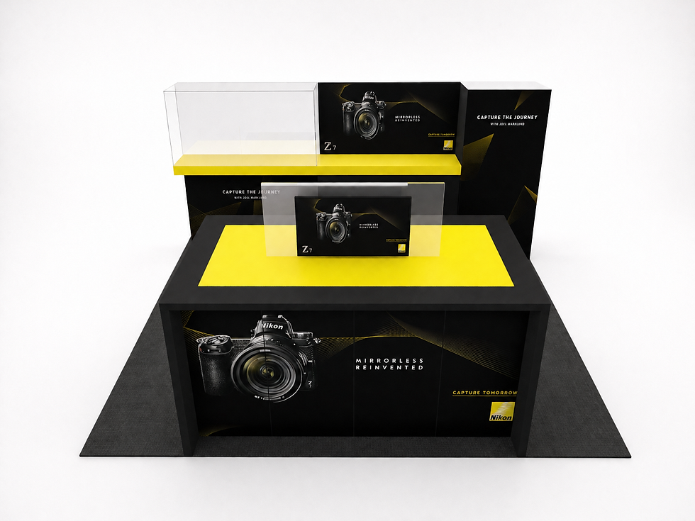 Discover Ollo Studio's Nikon Shop-in-Shop design project featuring multiple promotional counter concepts, a custom sales booth and production-ready retail solutions developed through 3D visualisation.