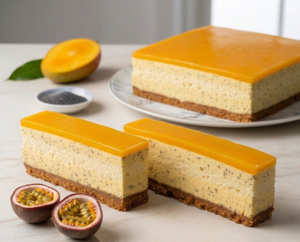 Layered passionfruit and mango mousse