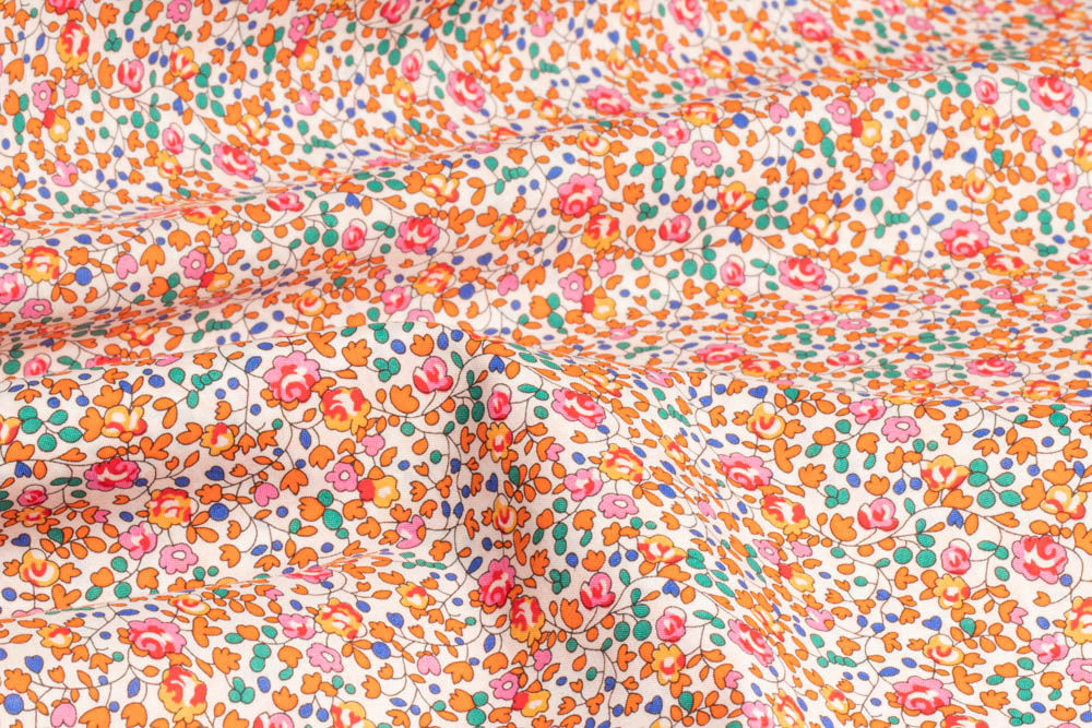 Tissu Liberty Tana Lawn Eloise new - 6014 A - rose et orange x 25 cm