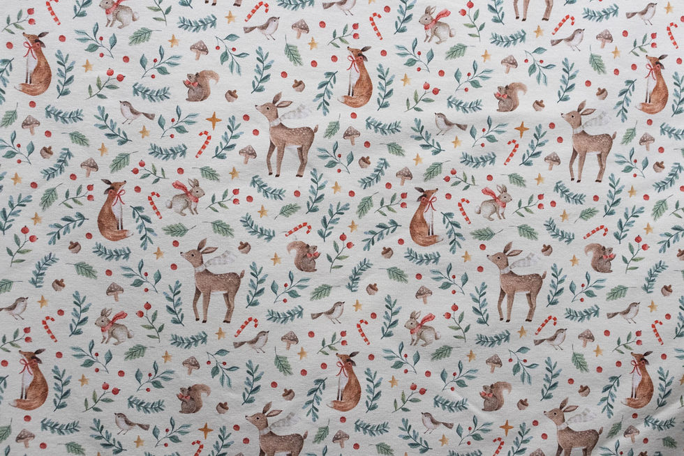 Miniature : Jersey imprimé Animaux de la foret fond ecru imprimé     x 25 cm