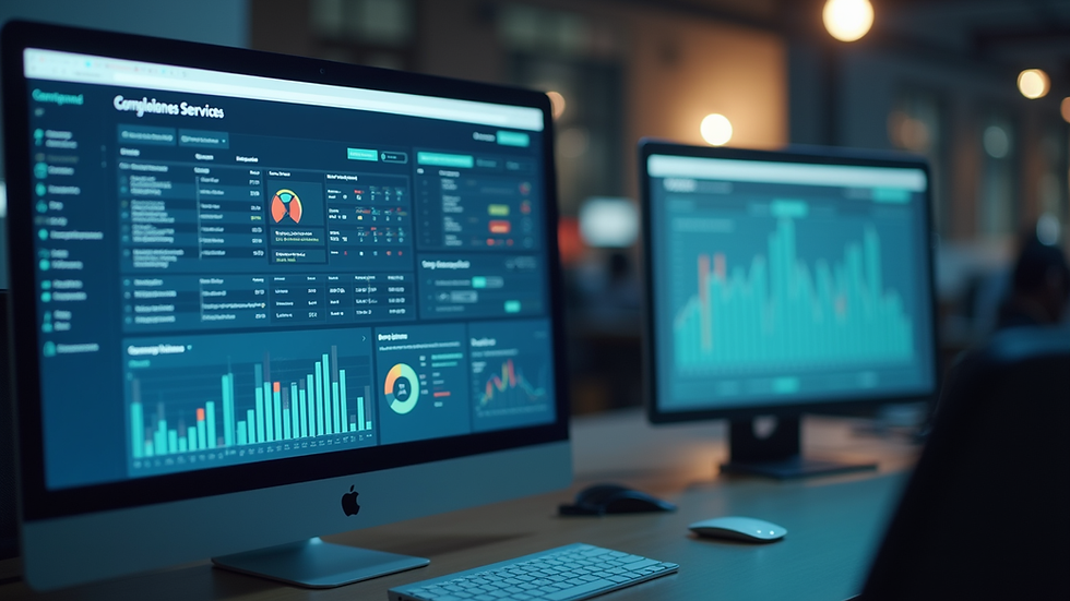 Eye-level view of a computer screen displaying compliance software dashboard