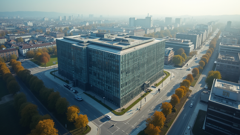 High angle view of the ISO headquarters building in Geneva
