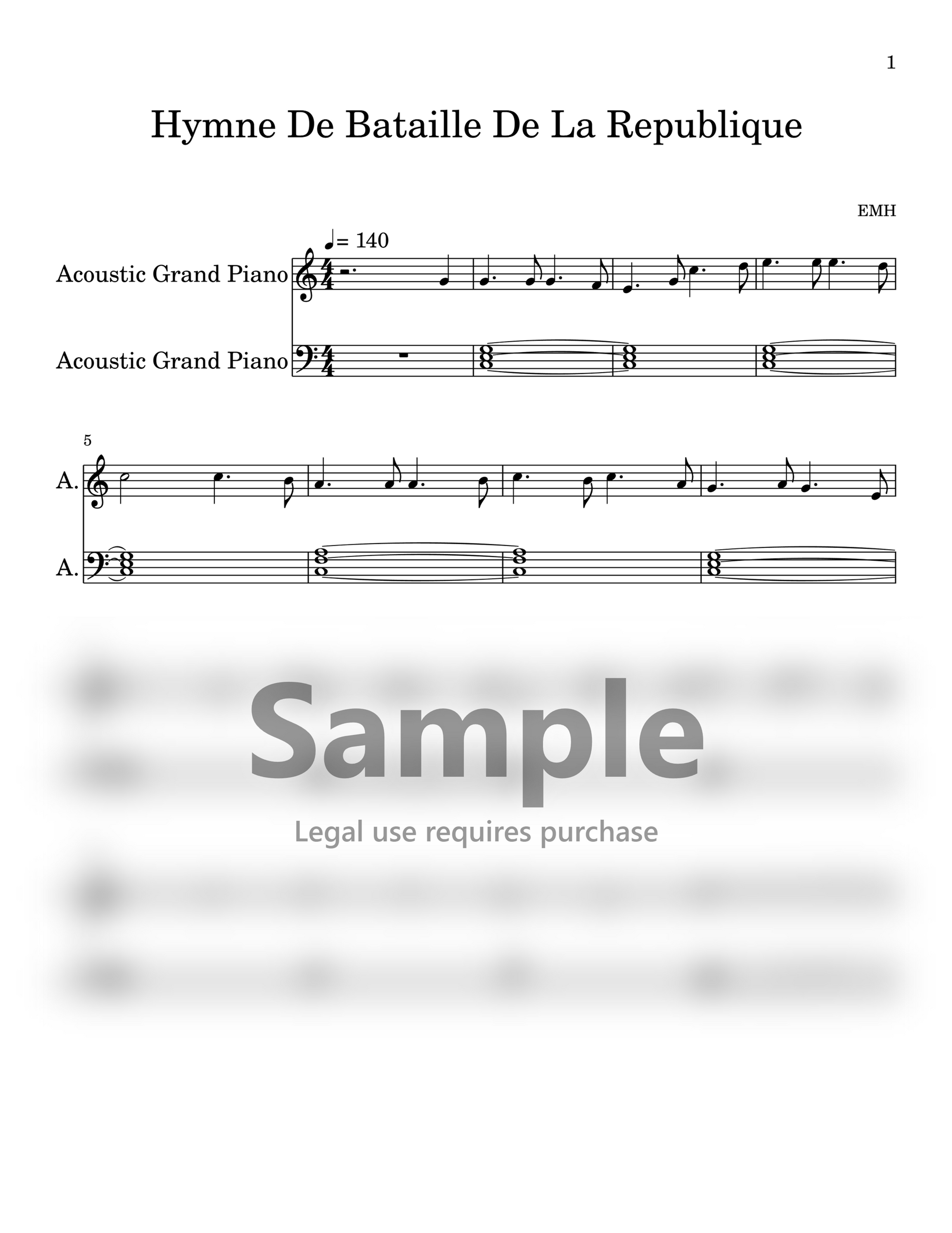 Hymne De Bataille De La Republique | Music Sheet