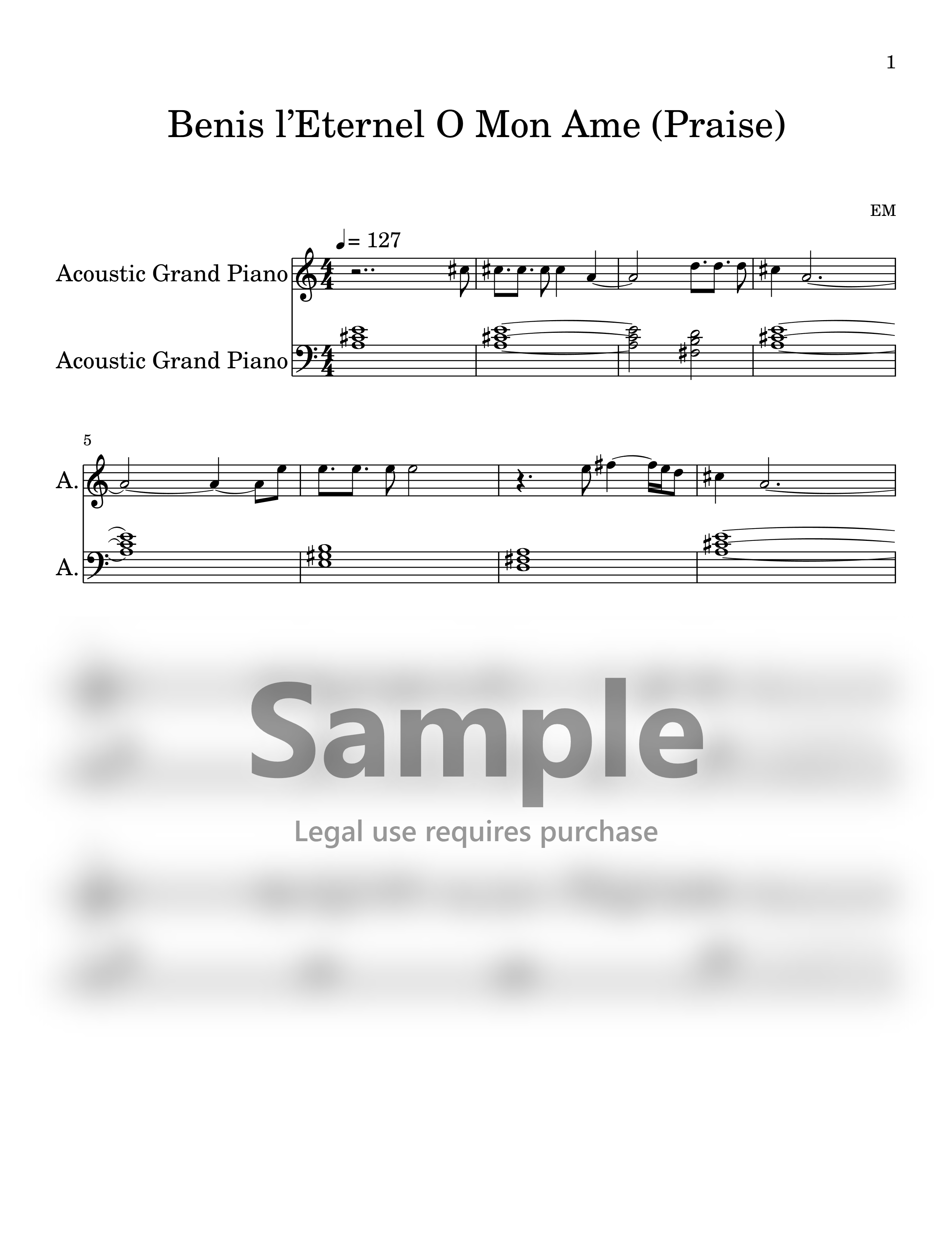 Benis l’Eternel O Mon Ame (Praise) | Sheet Music