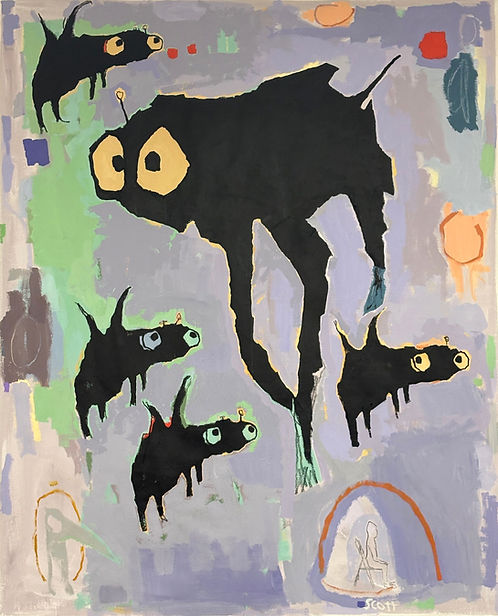 Galerie Lucida is pleased to present Recent Sightings, by outsider artist Scott Harbison, in his second solo exhibition at the gallery. The exhibition will run from Saturday, September 19 through Sunday, October 18, with an Opening Reception on Saturday, September 19, from 6 PM to 9 PM. In addition, the gallery will be Open by Appointment for previews September 12 through September 18.
Harbison once again illuminates the walls of Galerie Lucida with his unforgettable and wildly imaginative paintings of otherworldly beings. Humorous and enchanting, his wide-eyed figures crawl, hover, stand, and fly as they interact with each other amidst curious and indeterminate circumstances. The figures, painted with acrylic paint and oil stick on canvas and wood, inhabit colorful, abstract grounds, composed spontaneously with broad, aleatory brushstrokes. In these new paintings, we see Harbison’s artistic growth as he expands upon his visual vocabulary with personal and often cryptic symbolism to accompany his cast of unique lifeforms.
For more information, contact us at info@galerielucida.com.