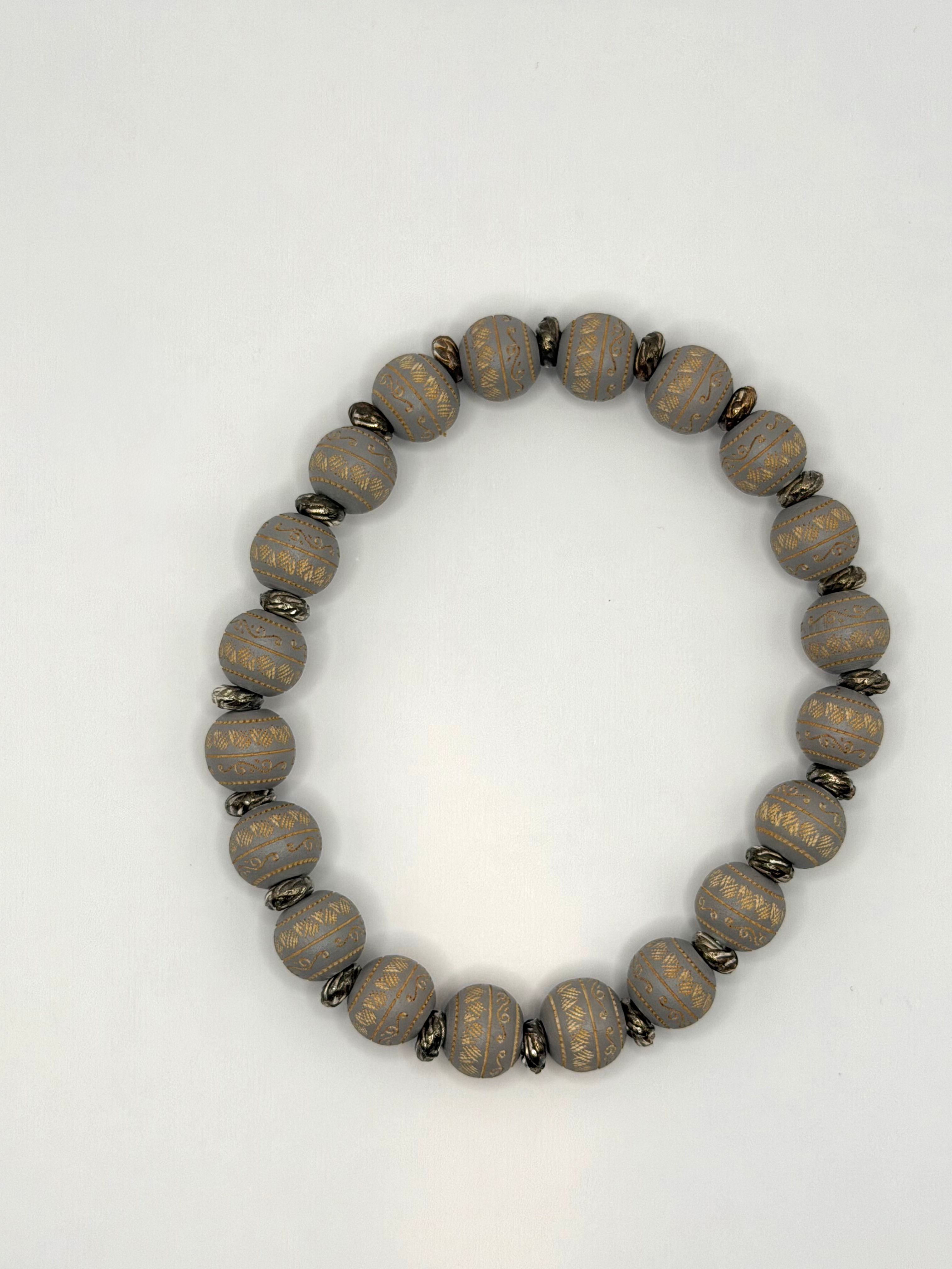 Grey Wood Bead Bracelet