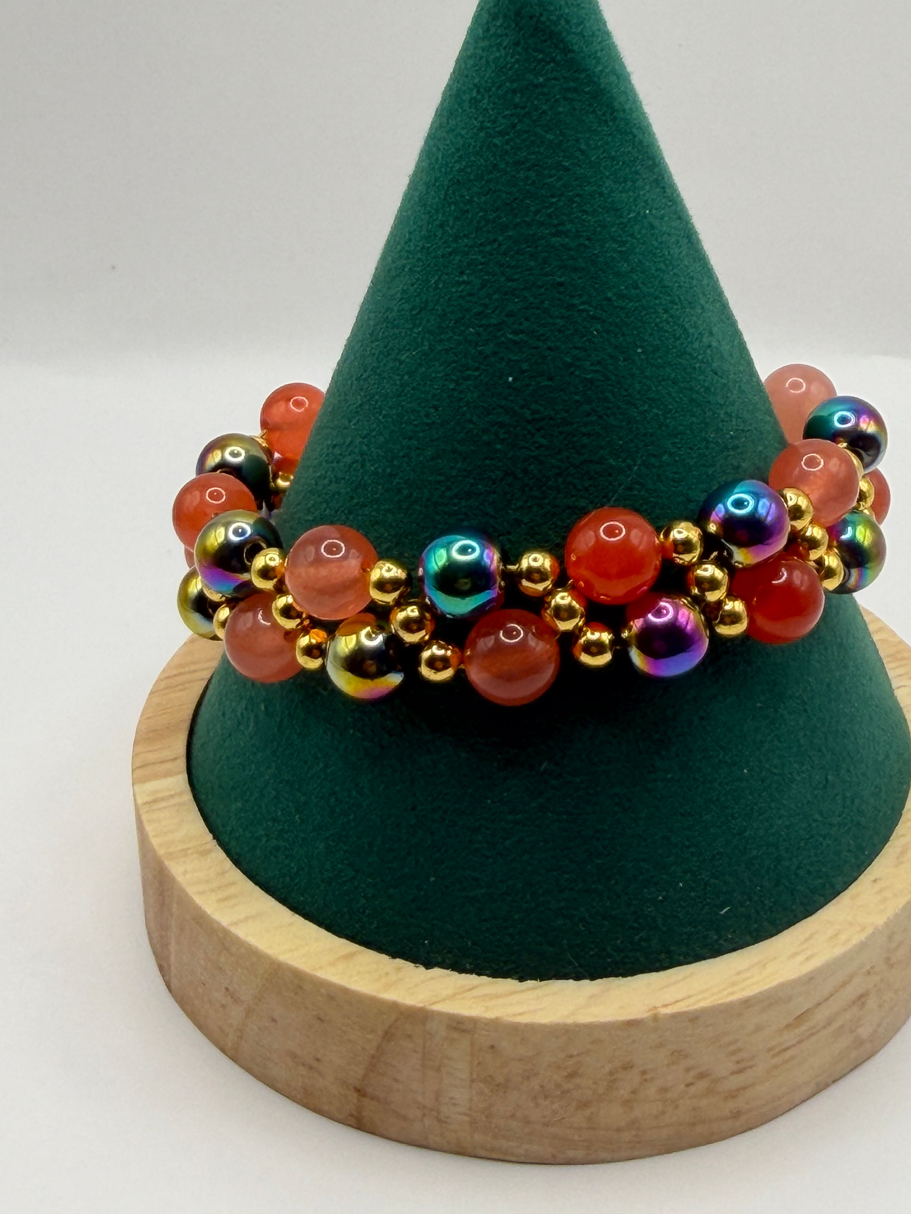 Sunset Agate and Gold Hematite bracelet 