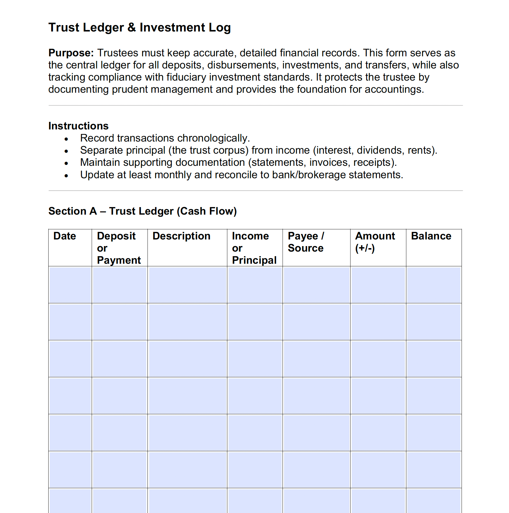 Trust Ledger & Investment Log
