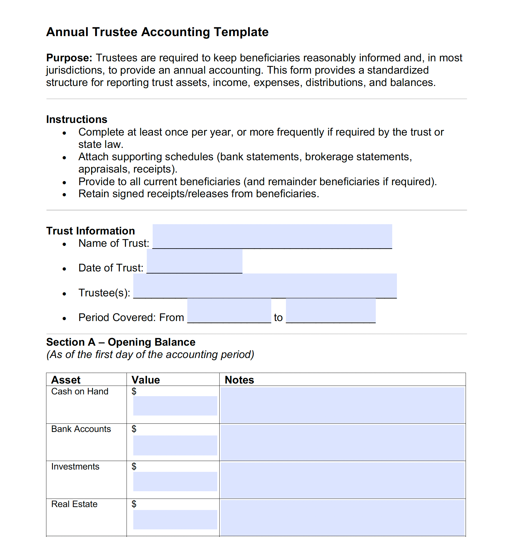 Annual Trustee Accounting Template