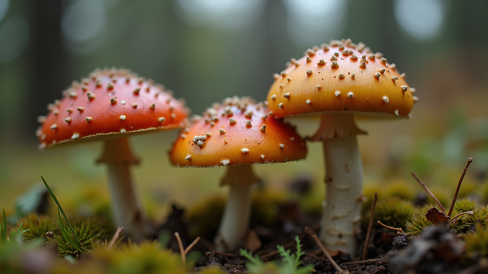 Eye-level view of a variety of psychedelic mushrooms