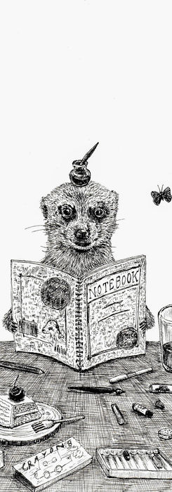 ノートを使うミーアキャット　ペン画