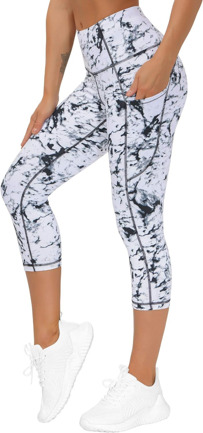 Thumbnail: THE GYM PEOPLE Thick High Waist Yoga Pants with Pockets, Tummy Control Workout 