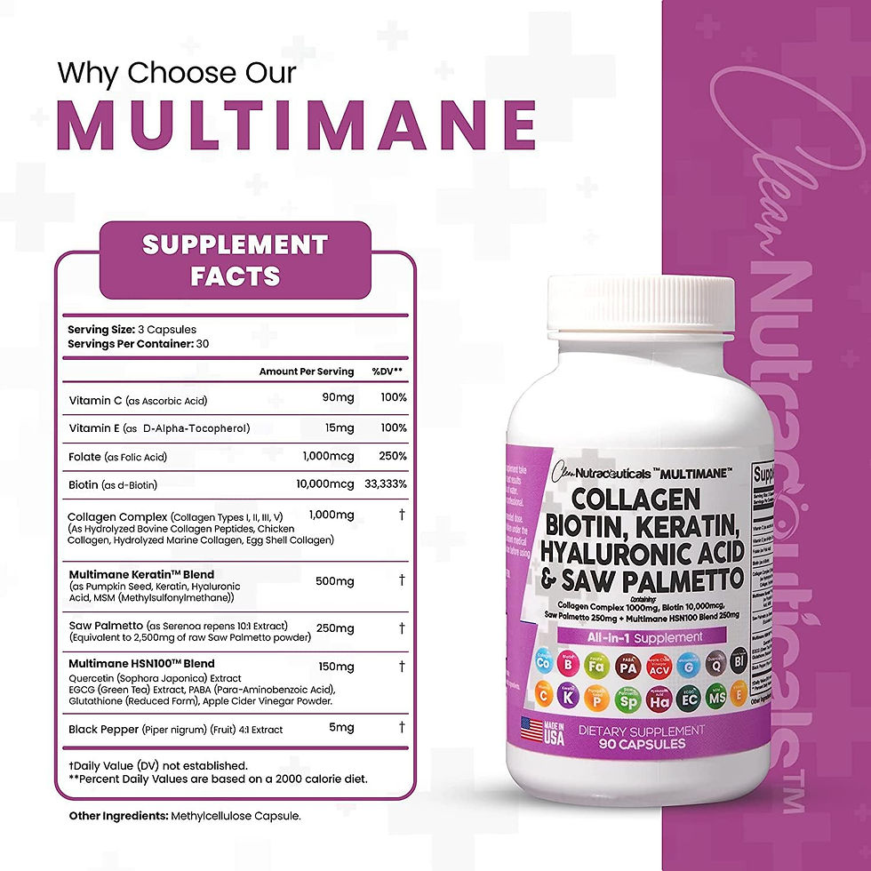 Thumbnail: Collagen Pills 1000mg Biotin 10000mcg Keratin Saw Palmetto 2500mg Hyaluronic Ac