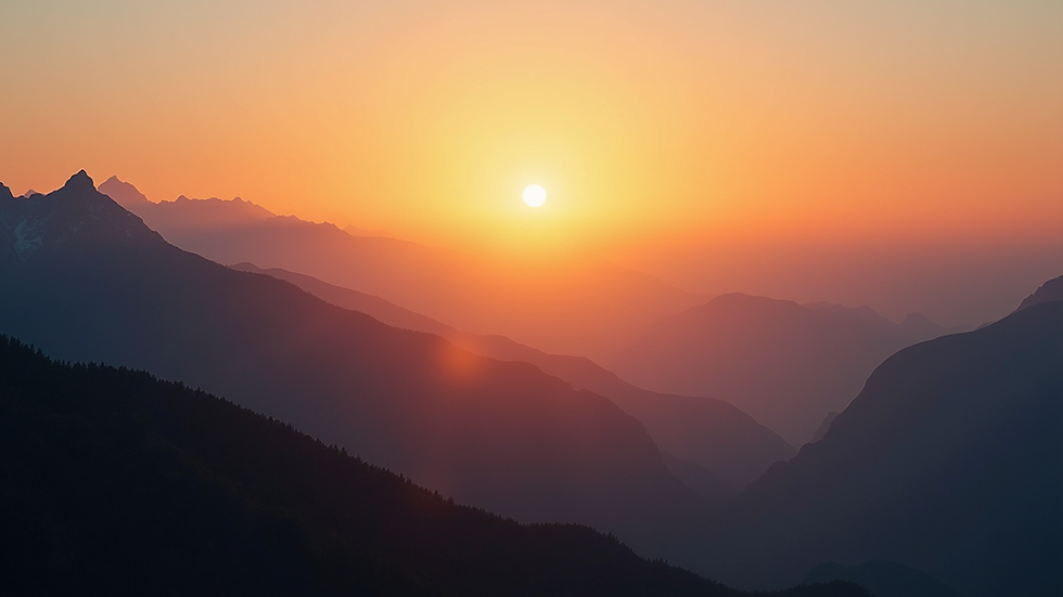 High angle view of a sunrise over a mountain range