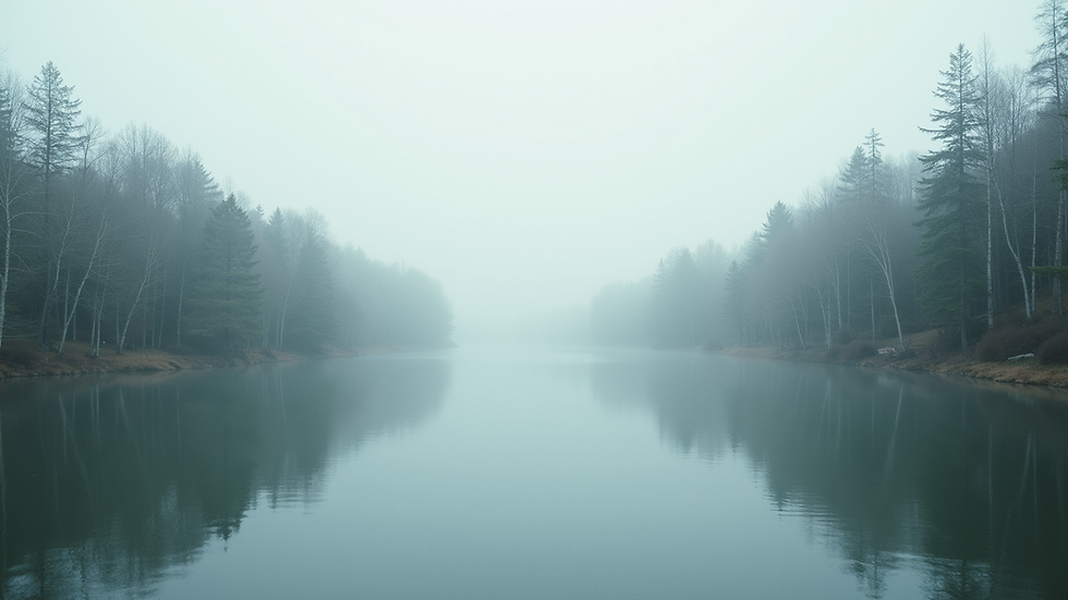 Eye-level view of a serene landscape with a calm lake