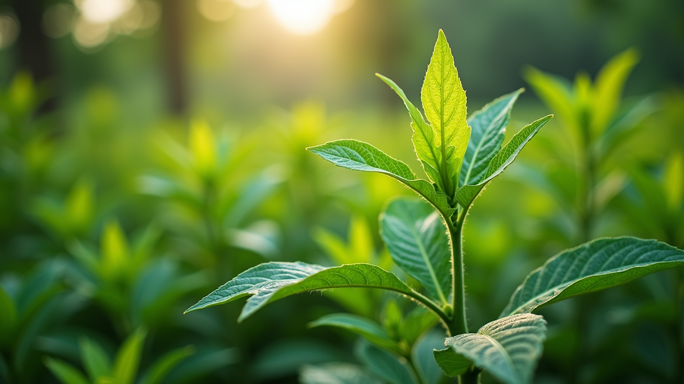 Eye-level view of ashwagandha plant with vibrant green leaves