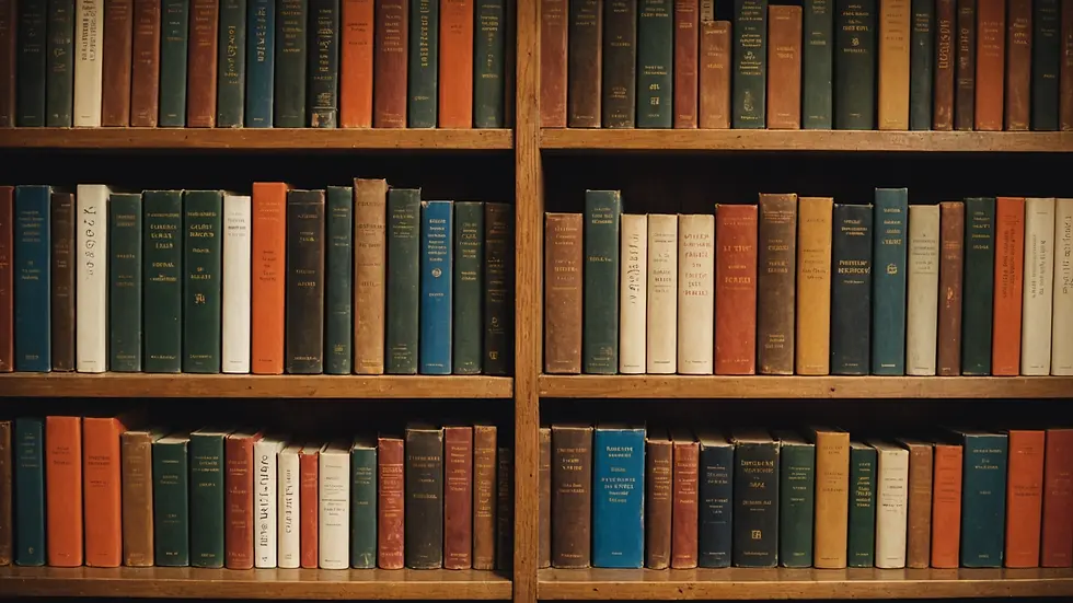 Eye-level view of a vintage bookshelf filled with diverse business books