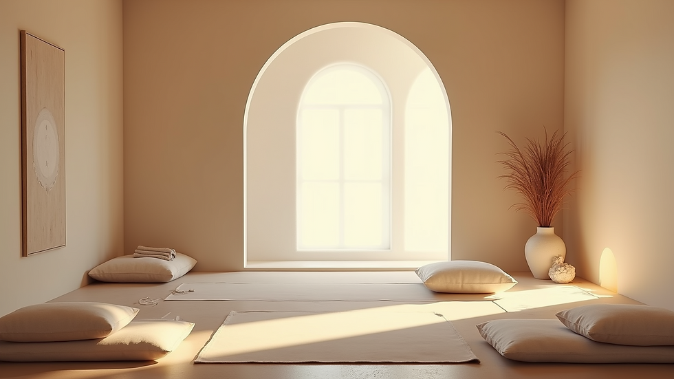 High angle view of a tranquil meditation space with natural light