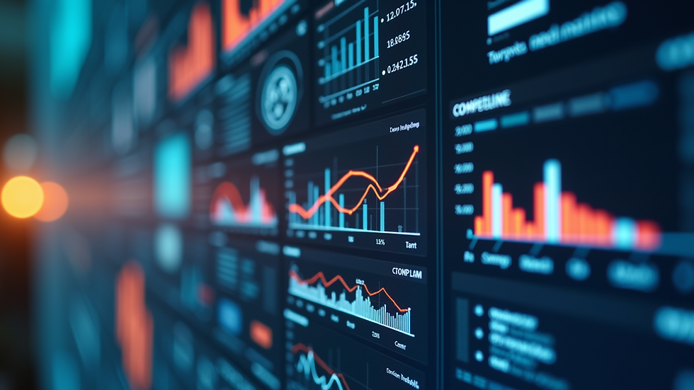 Close-up view of a digital dashboard showing marketing analytics and creative project metrics