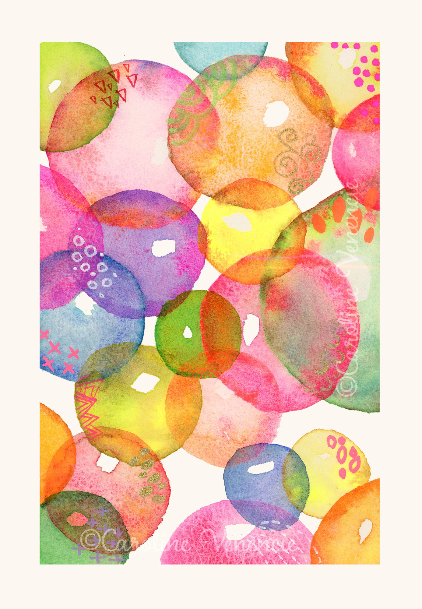 Peinture Aquarelle Originale 14,5 x 21cm - Bulles de joie