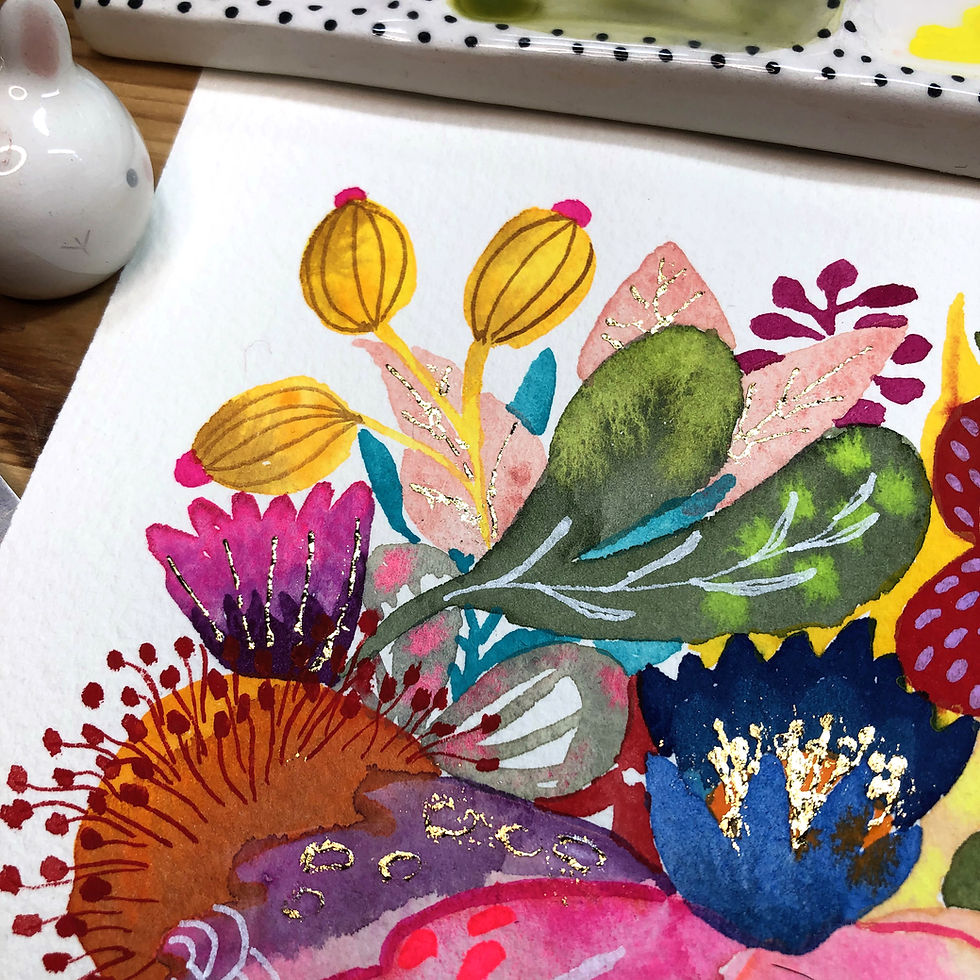 Thumbnail: Aquarelle bouquet exotique exposée dans un intérieur luxueux, œuvre originale pour collectionneurs avertis.