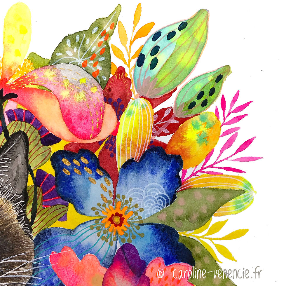 Thumbnail: Cadre aquarelle avec chat sacré de Birmanie et fleurs colorées. Tableau lumineux et œuvre originale signée Caroline Venencie.