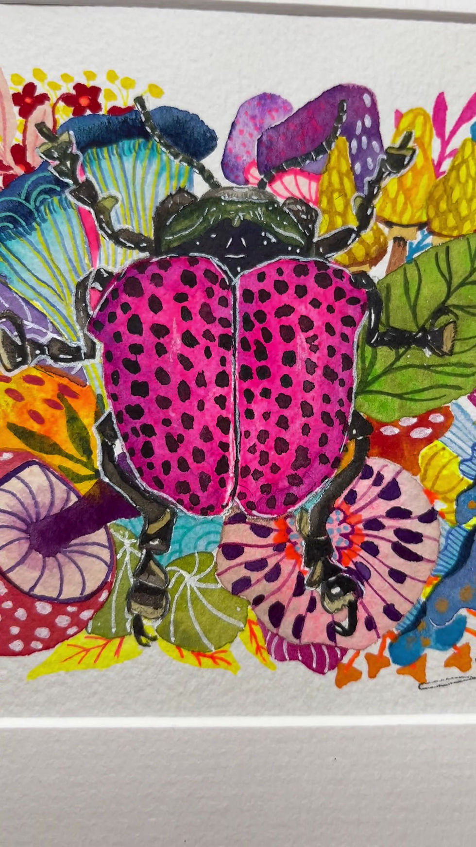 Thumbnail: Tableau doryphore rose et univers botanique onirique, chef-d’œuvre vibrant pour amateurs d’art.