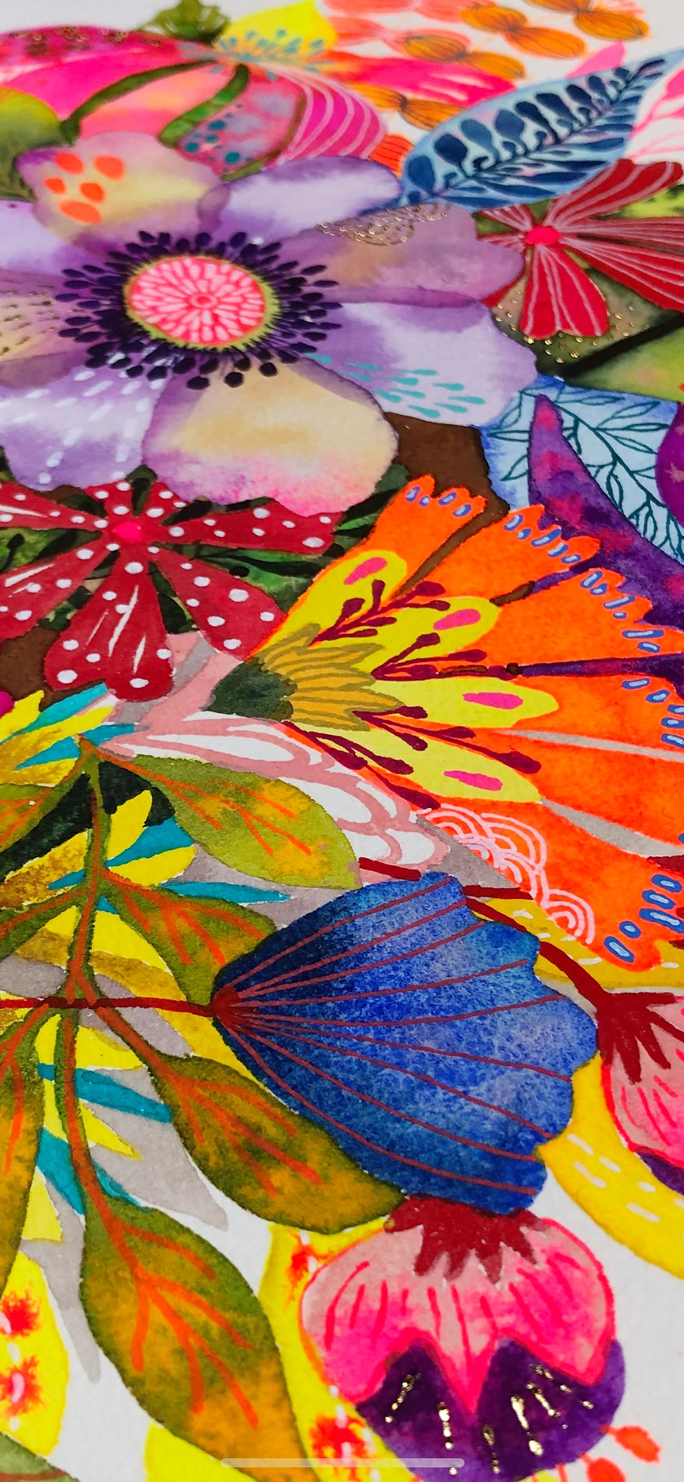 Thumbnail: Grand Tableau contemporain floral mexicain, véritable chef-d’œuvre coloré et expressif.