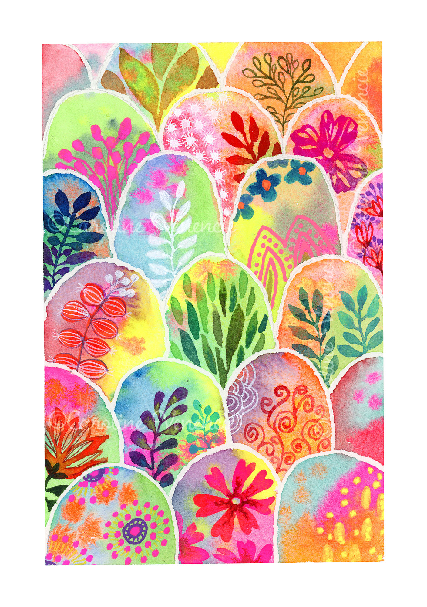 aquarelle originale de montagnes abstraites en vert peintes par l'artiste aquarelliste Caroline Venencie, artiste à Chambéry