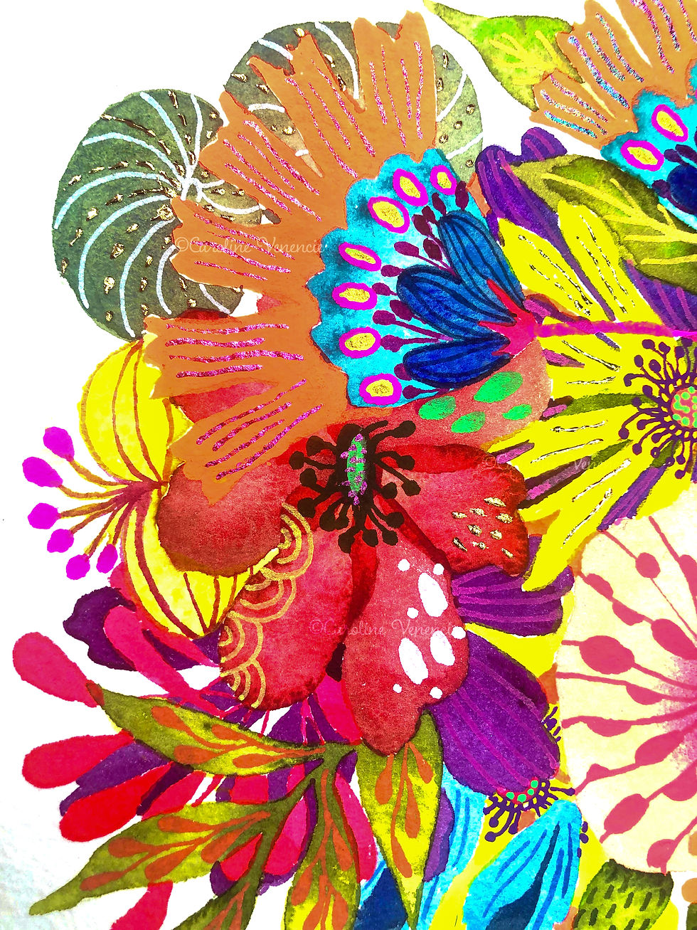 Thumbnail: tableau d’art de luxe reprise à la main par artiste peintre, bouquet de fleurs, édition unique.