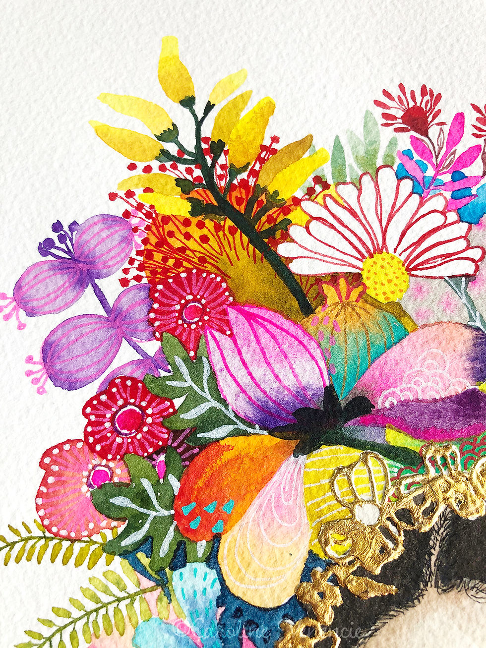 Thumbnail: Impression d’art haut de gamme reprise à la main par artiste peintre, hommage à Frida Kahlo et son quetzal.