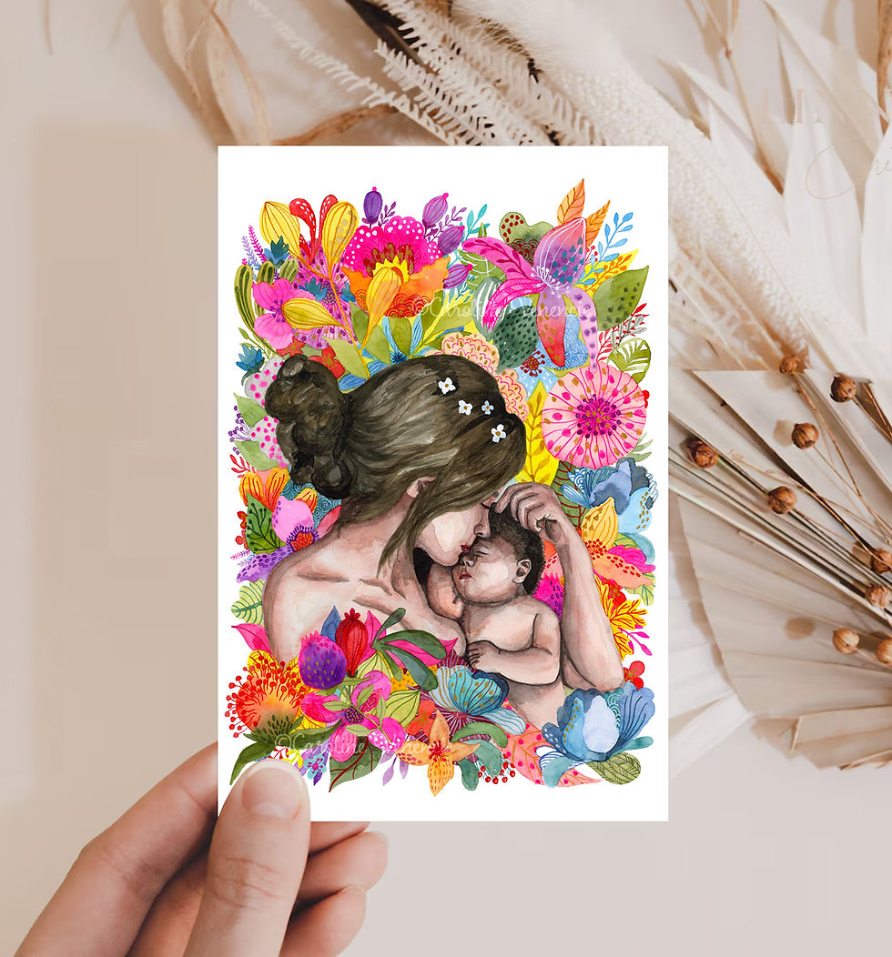 Carte postale mère et enfant endormi, touche délicate et chaleureuse pour votre décoration intérieure.