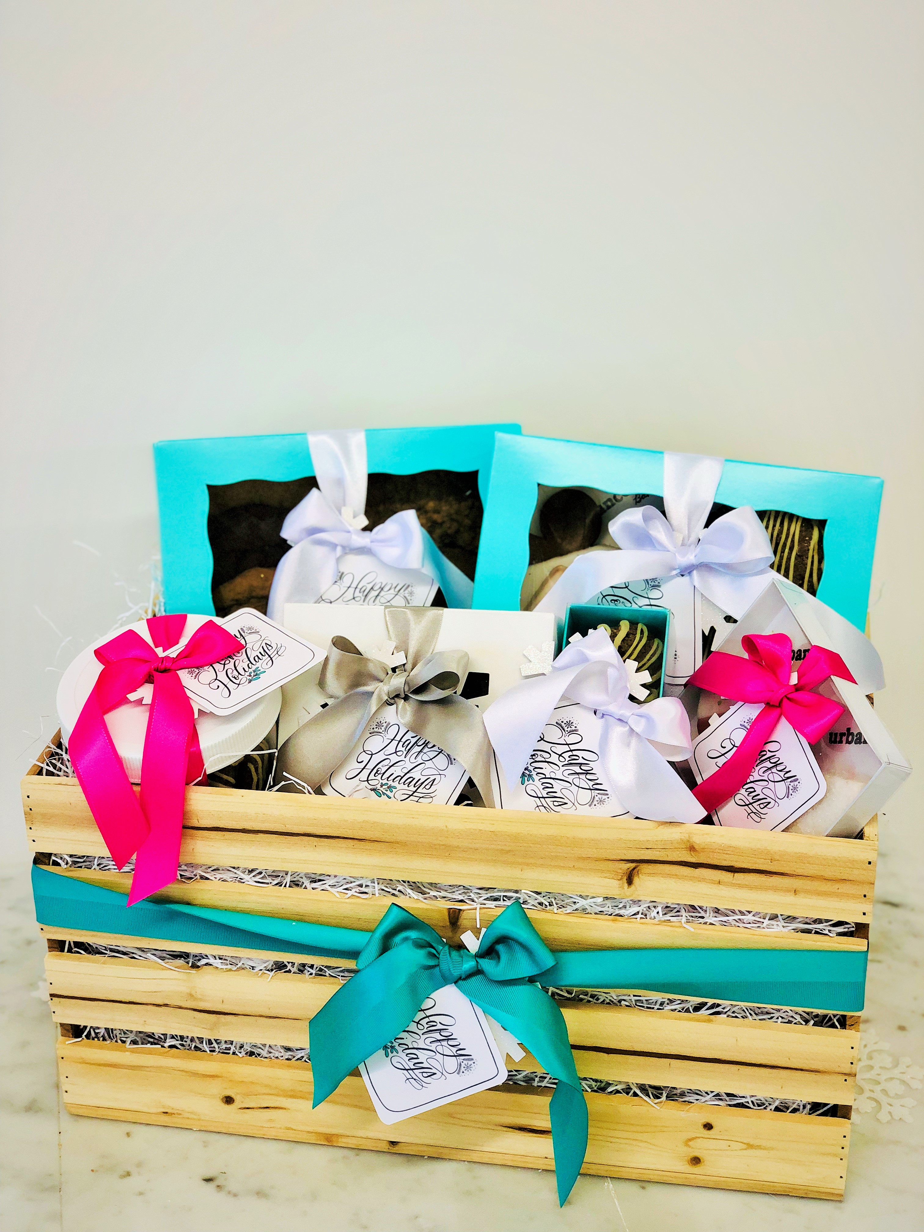 60-piece gourmet gift basket, $120