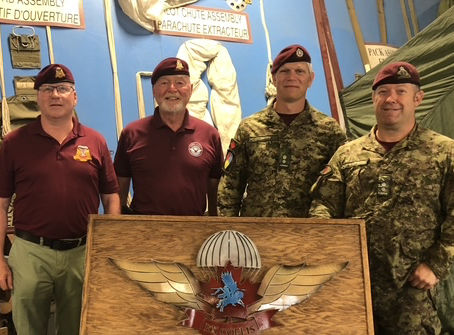Change of Command ceremony at the Canadian Army Advanced Warfare Centre on 24 July 2025, with Lt-Col Jéremie Gauvreau handing over command to Lt-Col Jeff Brown. Event presided over by Col Loic Darras, with CAFA Presidents Rick Hatton and Bruce Ewing in attendance.