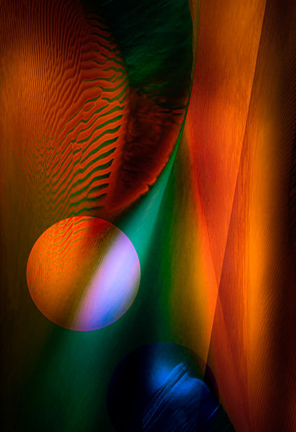 Abstract landscape formed by wind-shaped sand dunes with an intimate view of dune structures, minimalist fine art photography by Marek Boguszak