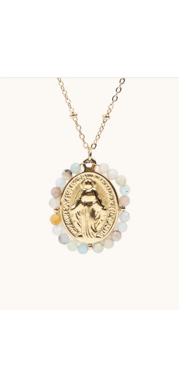 Miniatura: GARGANTILLA ACERO Y PIEDRAS NATURALES VIRGEN MILAGROSA